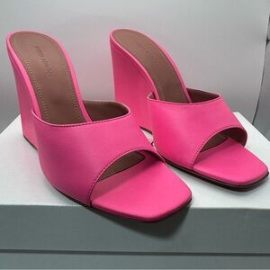 Amina Muaddi Women's Pink Lupita Leather Wedge Sandals Size 38.5